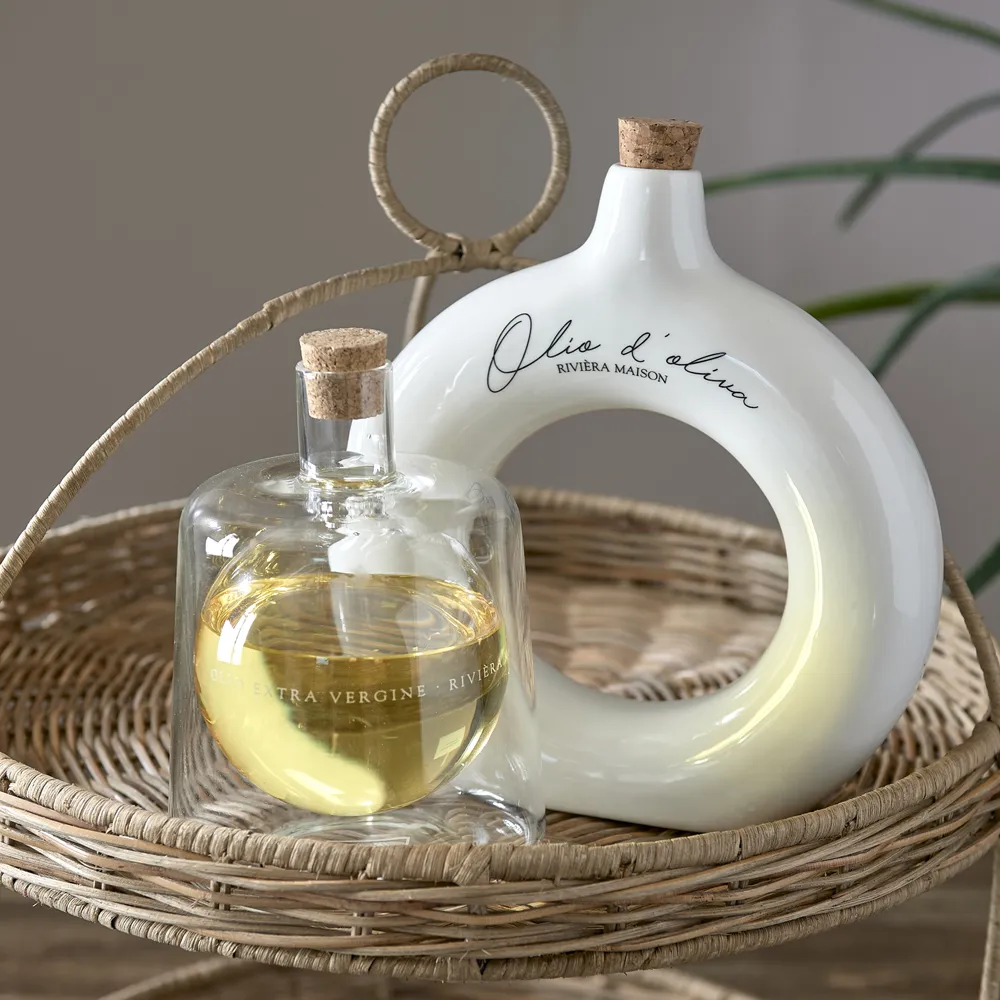 Käsintehty Etikka- ja öljypullo Olio D'Oliva Off White