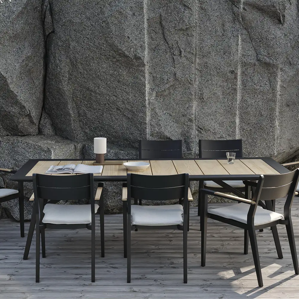 Chios ruokapöytä 100 x 240 cm musta/tiikki Brafab