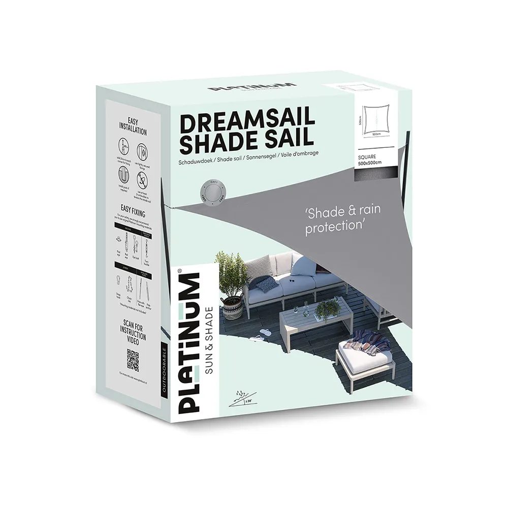 Dreamsail aurinkopurje vedenpitävä neliö 500x500cm harmaa 