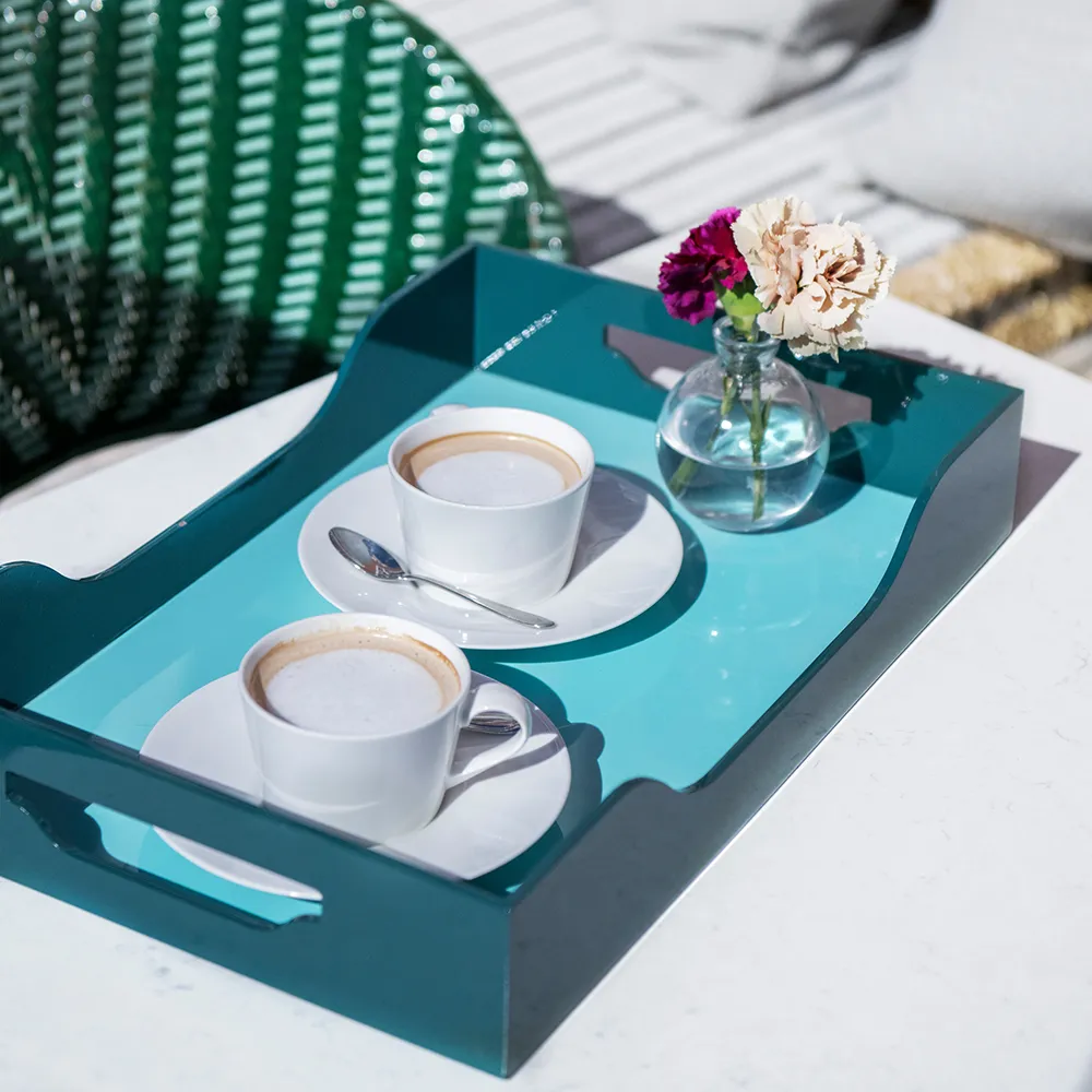 Lacquered Tray - Swell, Turquoise/Green 42x27 cm