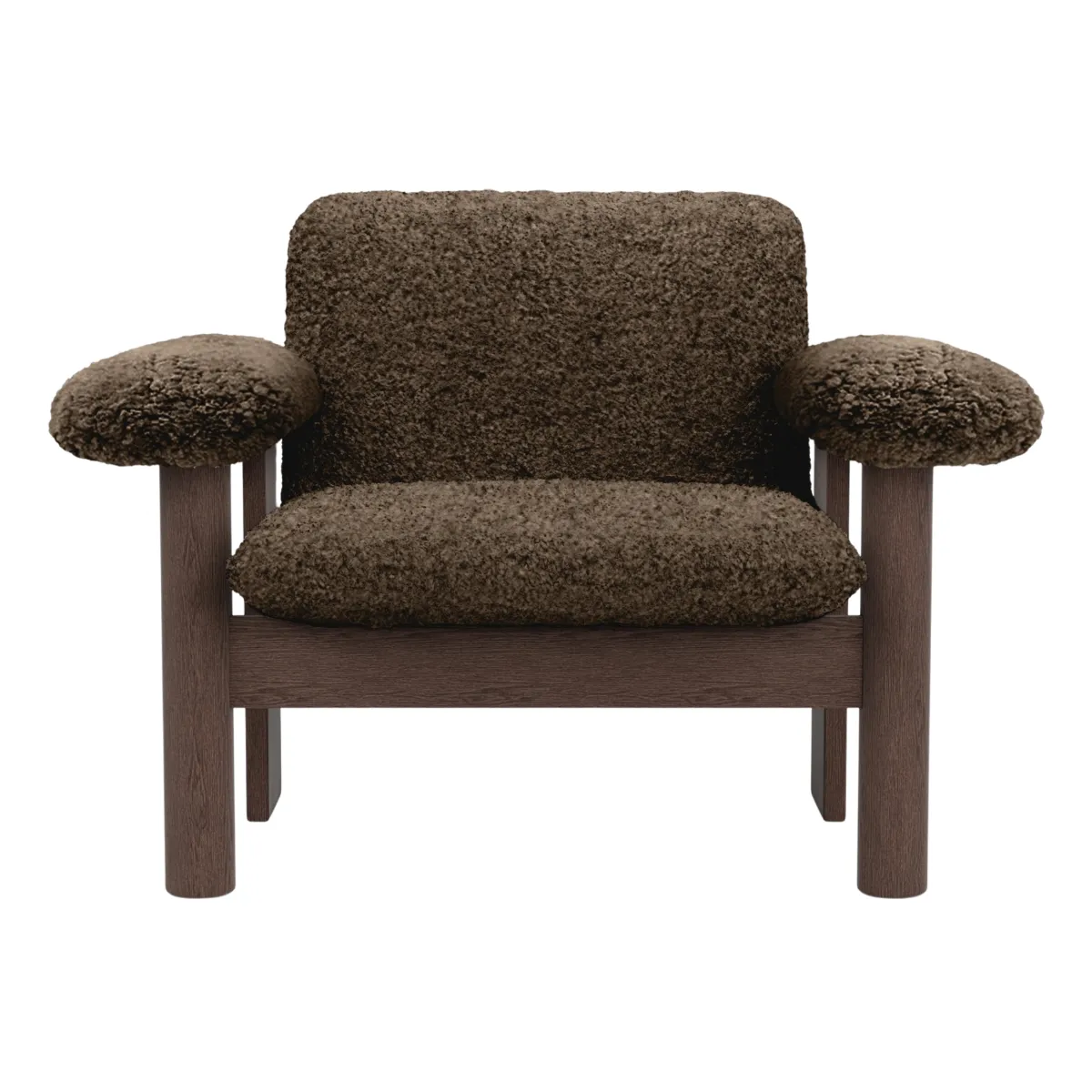 Brasilia lounge-tuoli matala selkänoja, tummaksi petsattu massiivitammi, Sheepskin Nevotex Root