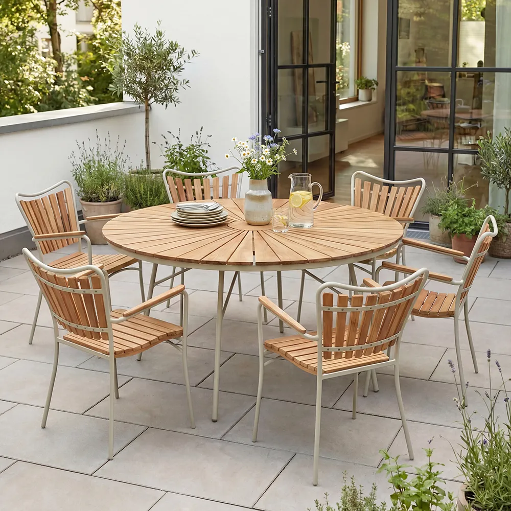 Ellen ruokapöytä 150 cm Sandy grey / tiikki