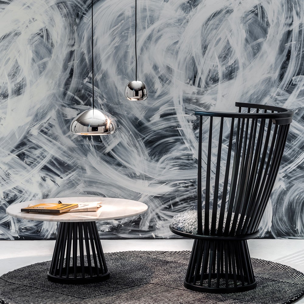 Fan-pöytä musta kivikansi 90 cm valkoinen