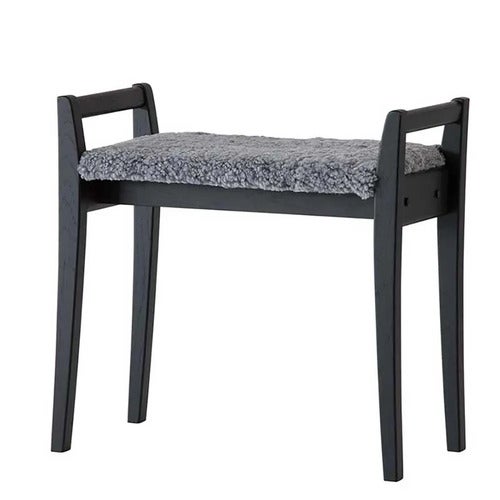 Meja jakkara Musta tammea / lampaannahka vaaleanharmaa