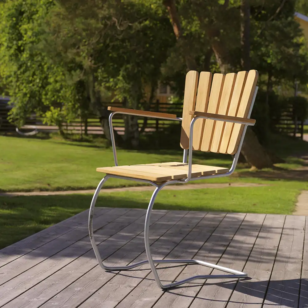 56-tuolin nojatuoli, galvanoitu/teak