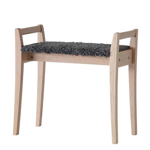 Meja Jakkara Valkoinen öljytty tammi/ Lampaannahka look Tummanharmaa
