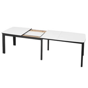 SM107 Ruokapoyta 101x160-316-368 cm Musta lakattu tammi - Valkoinen laminaatti