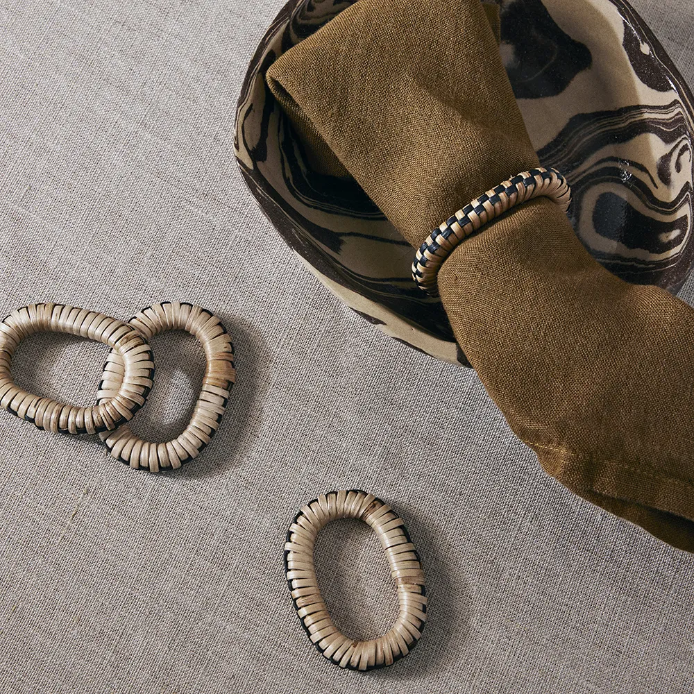 Weave Napkin Rings - Set of 4 - Natural/Black