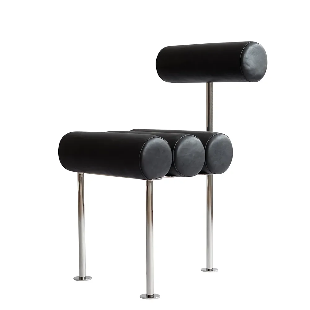 Hiro-ruokatuoli ruostumattomasta teräksestä - aniliininahka musta