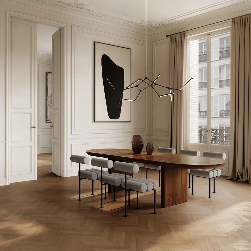 Hiro-ruokatuoli, musta runko - pellava