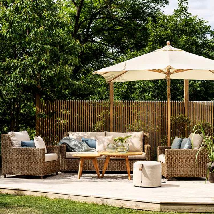 Sandkorn nojatuoli luonnonvärinen polyrottinki Brafab