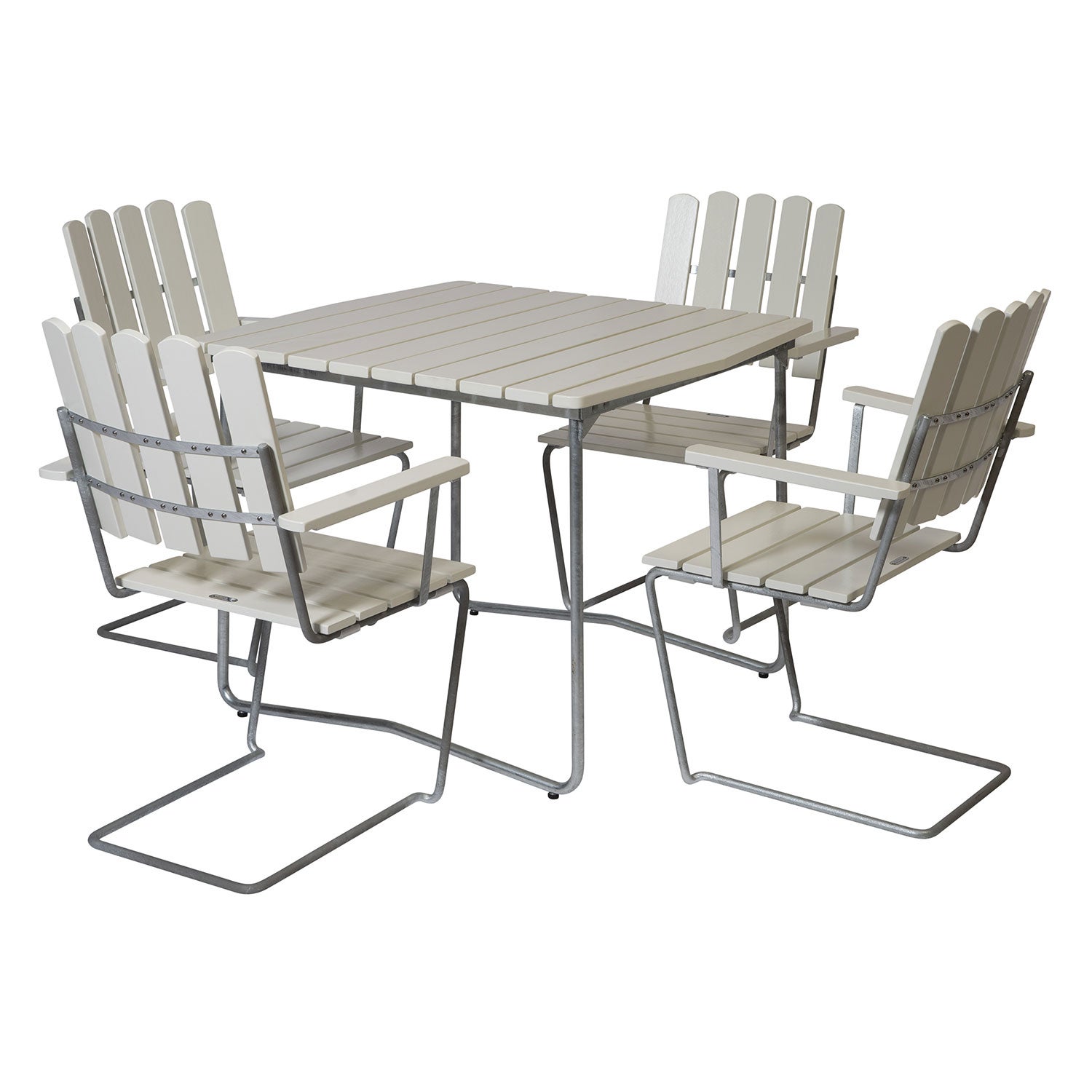 Ruokailuryhmä B31 84 cm ja A2 valkolakattua tammea Grythyttan Stålmöbler